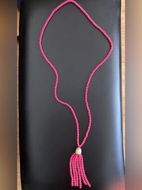 Hot Pink Beaded Tassel Necklace - Women Jewelry
